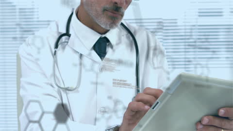 Doctor Using Tablet with Scientific Data Visualization Concept