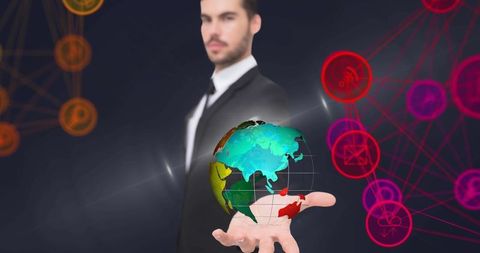 Businessman with Digital Globe and Network Connections - Download Free Stock Images Pikwizard.com