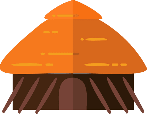 Traditional orange thatched roof hut on transparent background
