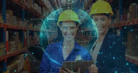 Warehouse Team Using Holographic Technology for Inventory Management