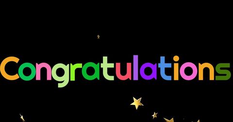 Colorful Congratulations Text on Black Background with Stars