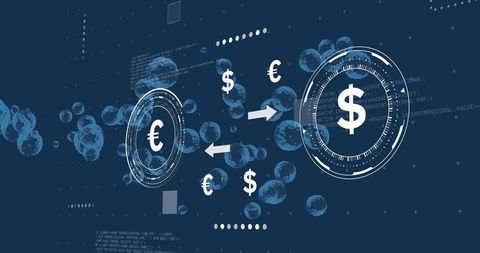 Digital currency exchange technology on data background