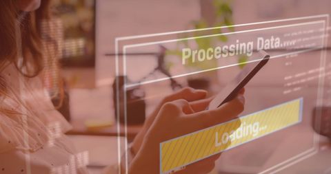 Woman Using Smartphone With Data Processing Overlay - Download Free Stock Images Pikwizard.com