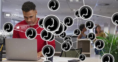 Modern work environment with digital connections in open office