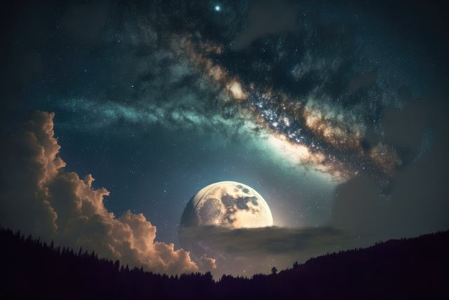Constellation stars and milky way and full moon on night sky, created using generative ai technology - Download Free Stock Photos Pikwizard.com