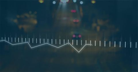 Financial Data Overlay on Night Cityscape Illustrates Global Economy