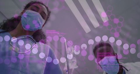 Healthcare Professionals Examining Patient with Tech Overlays