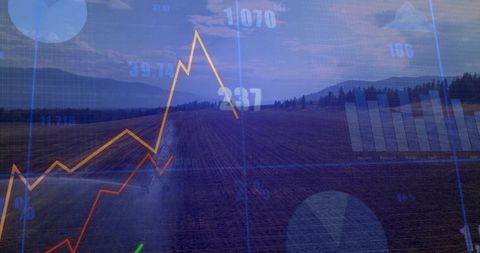 Rural Field with Data Visualizations Highlighting Agricultural Analysis