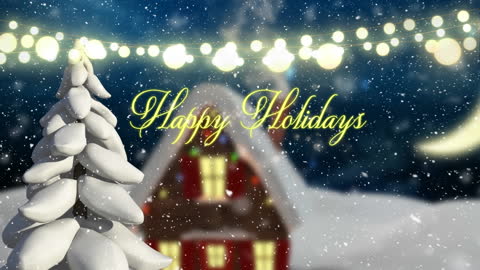 Snowy Cabin Holiday Greeting with Glittering Lights