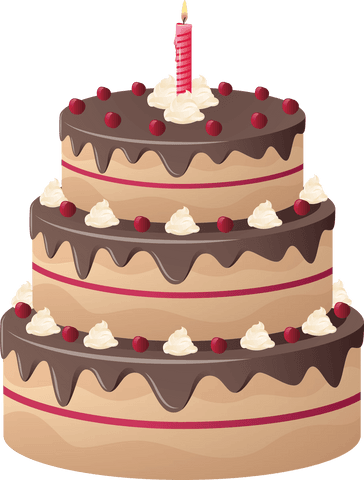 three-tier chocolate birthday cake with candle on transparent background - Download Free Stock Videos Pikwizard.com