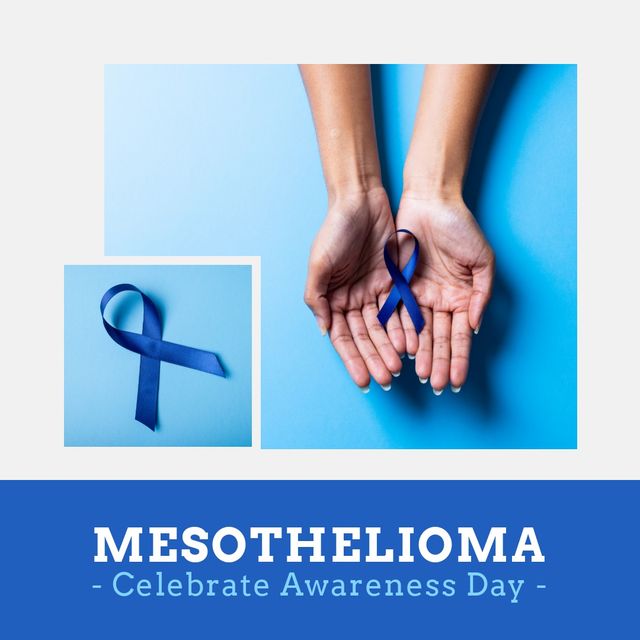 Mesothelioma Awareness Day Banner with Blue Ribbon and Hands on Blue Background - Download Free Stock Templates Pikwizard.com