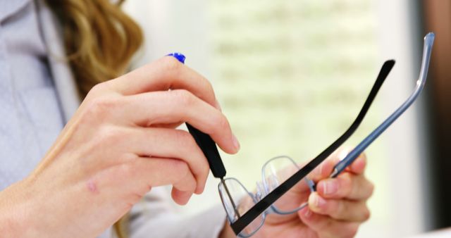 Woman Cleaning Glasses With Precision Tool in Bright Room - Download Free Stock Images Pikwizard.com