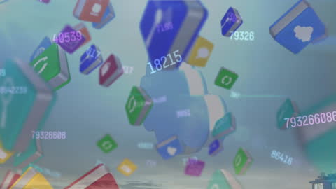 Conceptual Visualization of Social Media Icons in Digital Cityscape