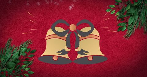 Festive Christmas Bells on Snowy Red Background