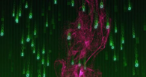 Neon Binary Rain with Magenta Data Plume Abstract Cybersecurity Background