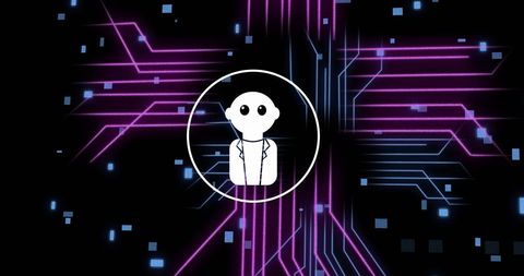 Ai data processing with chat bot and circuit board background
