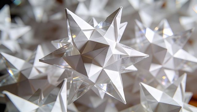 White faceted origami star ornament stellated polyhedron for holiday minimal decor