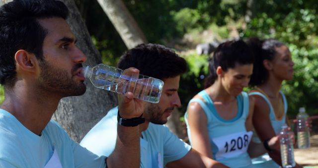 Marathon Runners Resting and Hydrating Outdoors - Download Free Stock Images Pikwizard.com