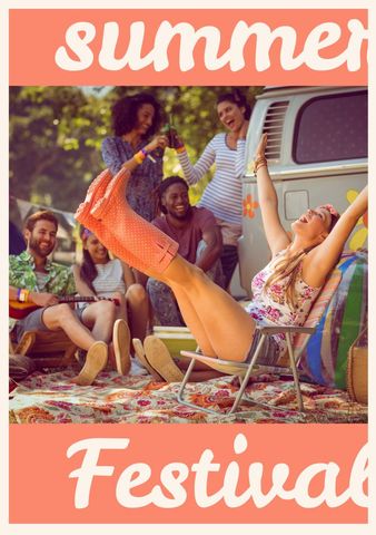 Joyful Friends Celebrating at Outdoor Summer Festival