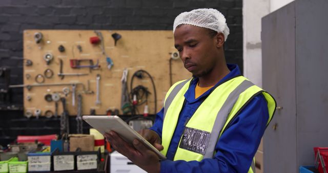 Technician in Workshop Using Digital Tablet for Equipment Maintenance - Download Free Stock Images Pikwizard.com