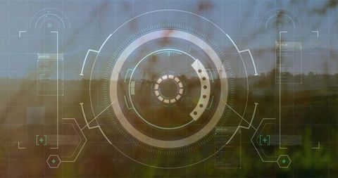 Futuristic HUD Interface Projected Over Natural Meadow Scenery