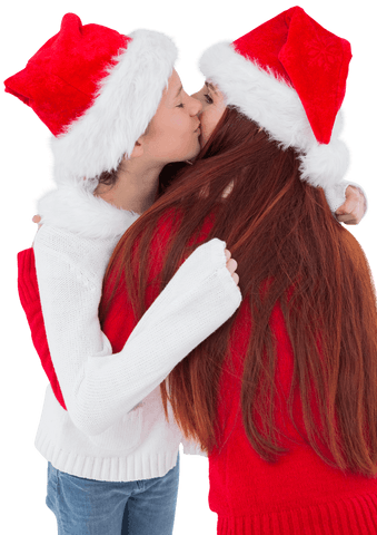 transparent christmas hug mother daughter santa hats - Download Free Stock Videos Pikwizard.com