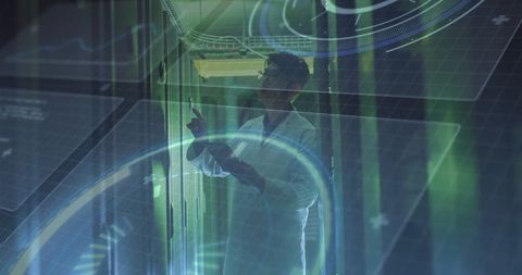Scientist Analyzing Data in Advanced Data Center Environment