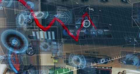 Economic decline illustrated by downward trend on digital chart