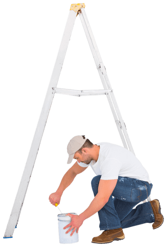 man opening paint can near step ladder on transparent background - Download Free Stock Videos Pikwizard.com