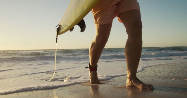 Surfer Walking on Beach at Sunset with Surfboard - Download Free Stock Images Pikwizard.com