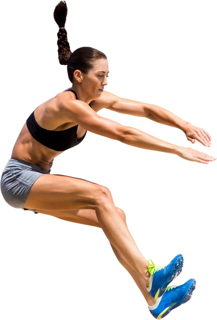 Caucasian Sports Woman Enthusiastically Jumping Exercise Transparent Background - Download Free Stock Videos Pikwizard.com