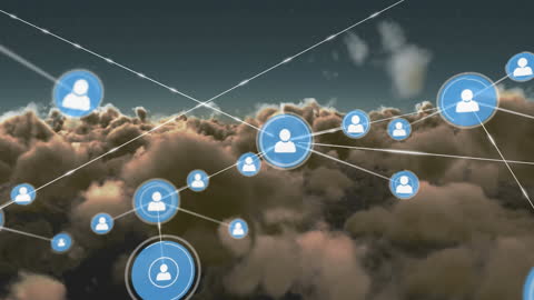 Digital Networking Symbols Merging with Cloudscape Background