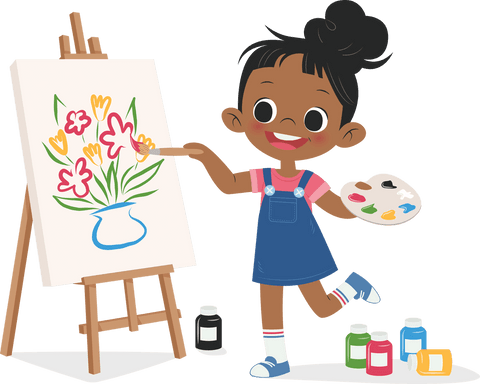 transparent illustration of happy girl painting flowers on easel - Download Free Stock Videos Pikwizard.com