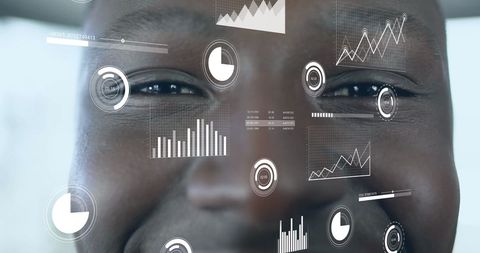 Smiling Businessman with Digital Financial Data Overlay