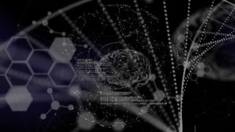 Futuristic Digital Display of DNA and Brain Network Technology