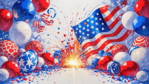 Patriotic celebration with american flag and fireworks effects