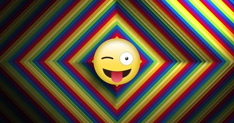Playful Winking Emoji on Vibrant Rainbow Background