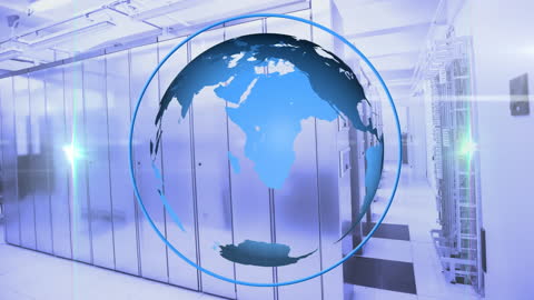 Rotating Digital Globe Overlay in Modern Data Center