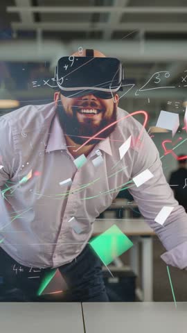 Man Exploring Mixed Reality Workspace Wearing VR Headset Vertical Tech Innovation Video