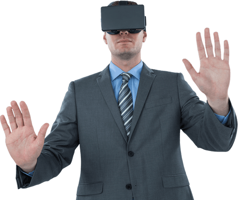 Businessman Engaged with Virtual Reality in Suit on Transparent Background - Download Free Stock Videos Pikwizard.com