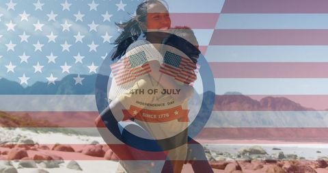 Patriotic Couple Celebrating Independence Day in Scenic Mountains