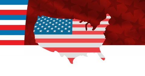 USA Map in American Flag Design on Patriotic Background