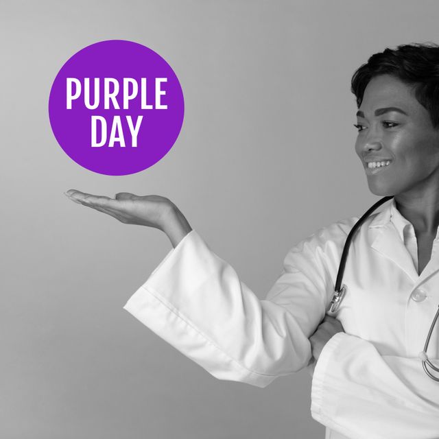 African American Female Doctor Celebrating Purple Day - Download Free Stock Templates Pikwizard.com