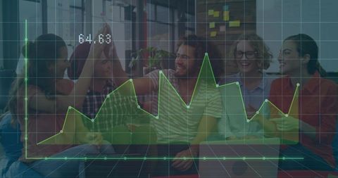 Team High-Fiving Overlayed by Successful Data Chart