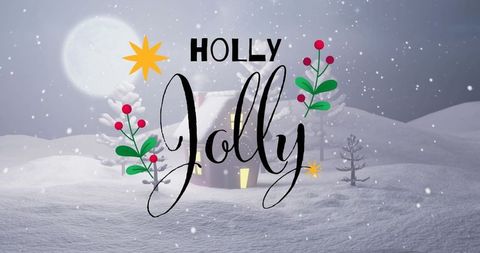 Scenic winter cabin with holly and festive text art