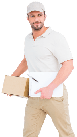 transparent delivery man holding box and clipboard - Download Free Stock Videos Pikwizard.com