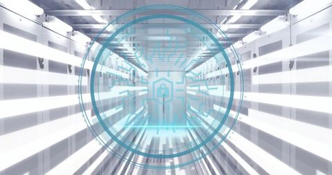 Digital Security Icon Hovering Over Data Center Servers - Download Free Stock Images Pikwizard.com