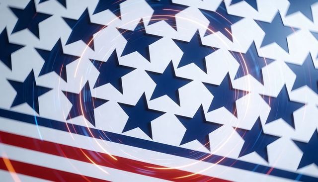 Stylized american flag stars and stripes with glowing light trails and geometric pattern