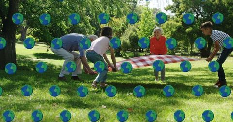 Family Enjoying Eco-Friendly Picnic Outdoors with Earth Motif