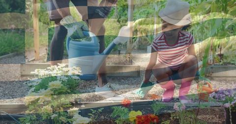 Father and Daughter Bonding Over Gardening in Vibrant Backyard